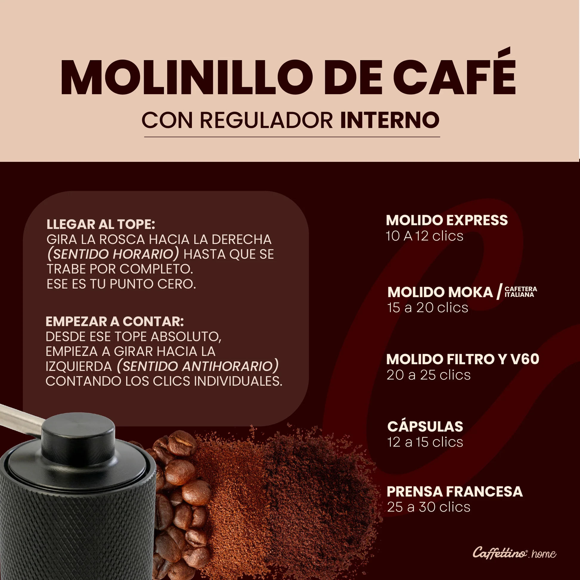 Molinillo de café manual Caffettino con regulador interno - Imagen 3